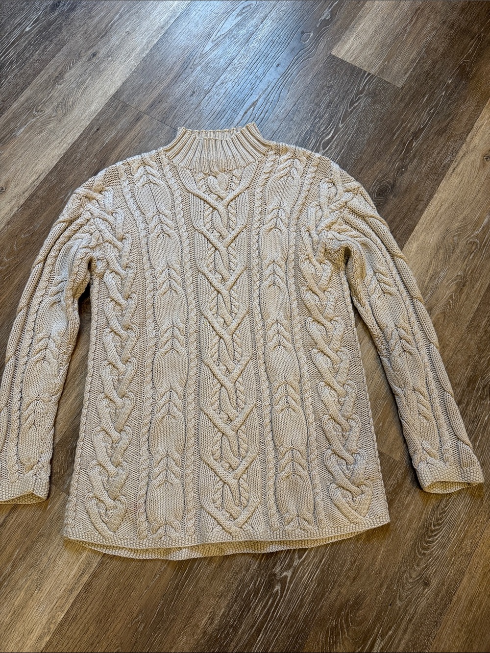 Jaeger Chunky Cable Knit Turtleneck Sweater in Cream
